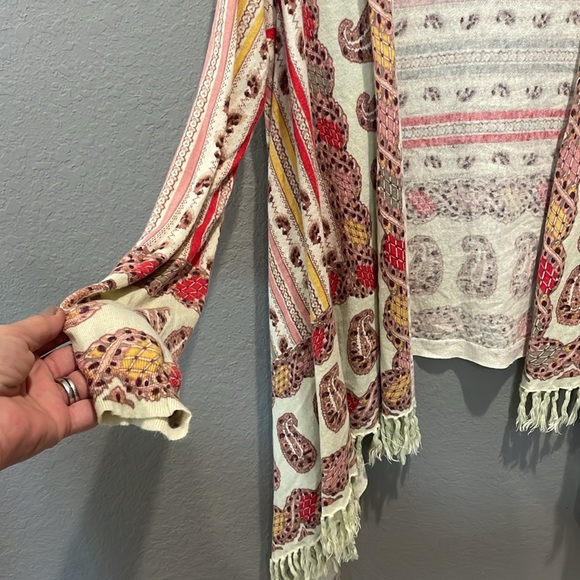 Guinevere Anthropologie cotton cashmere mix boho fringed cardigan duster - Picture 3 of 9